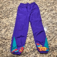 Vintage 90s Kids Purple Nylon Windbreaker Pants Colorblock Retro Joggers Size 6X
