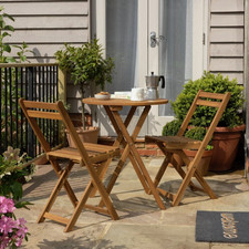 HABITAT 2 SEATER FOLDING WOODEN GARDEN BISTRO SET - BROWN ROUND ASSEMBLED