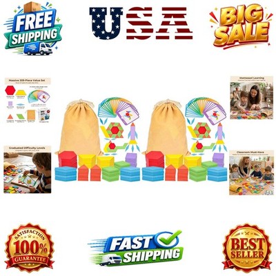 209 PCS Shapes Wooden Pattern Blocks for Kids, Geometric with Activity Cards ...