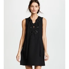 English Factory Black Lace Up Detail Sleeveless Mini Dress NWT L