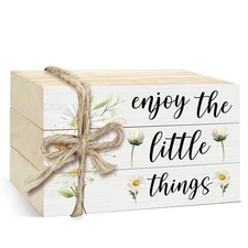 3 Pcs Decorative Books for Home Decor Mini Faux Books Decoration Daisy Wooden...