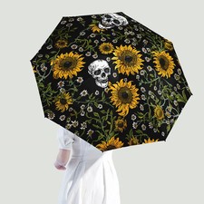 Sunflower Skull Folding umbrella Travel compact lightweight portable UV proof ra