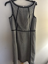 Talbots Womens Fit Flare Midi Dress Sleeveless Lined Black White 8