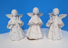Set of 3 Ceramic Angels, One Music Box
