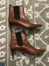 Vtg 90s Ralph Lauren Sienna Brown Leather Spike Toe Heel Boot Made in Italy 9.5B