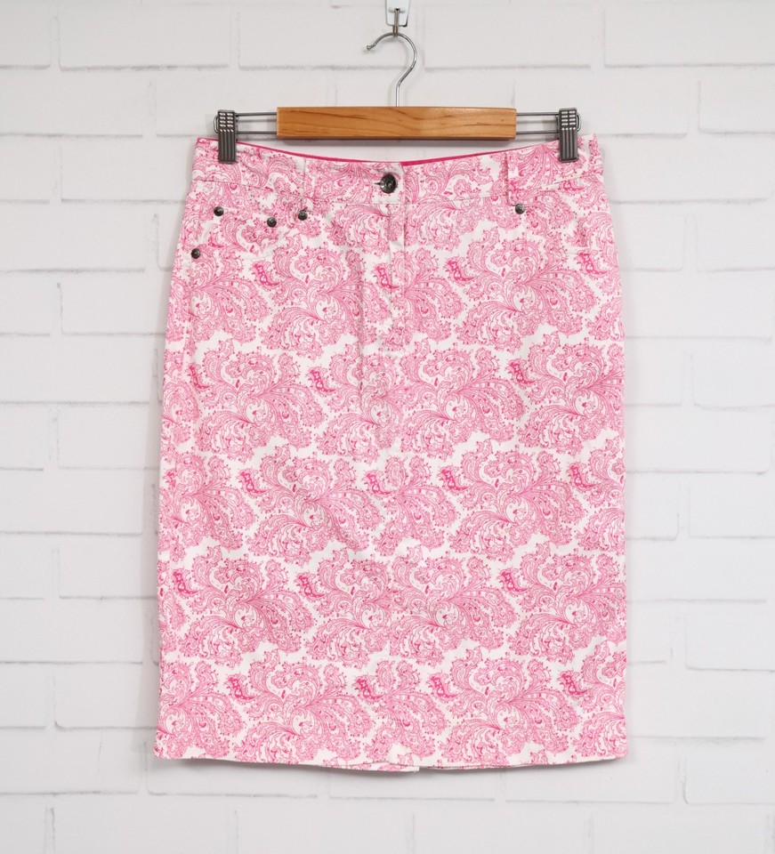 W Lane women's pink/white knee length cotton pencil skirt size 10