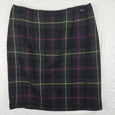 Talbots Vintage 100 Wool Plaid Knee High Wrap Pencil Skirt Size 6 Blue  Green