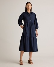 Quince Women 100% Organic Cotton Poplin Midi Tunic Dress Navy M