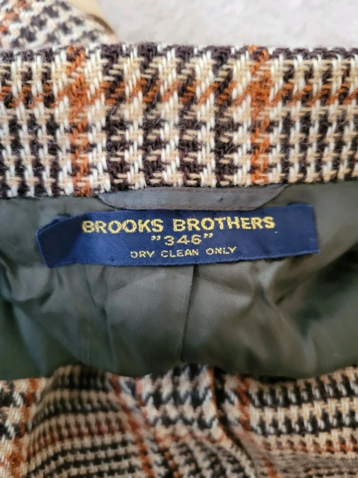 Vintage Brooks Brothers 346 Blazer 42 USA Union Made Tweed Leather Elbow 70s - Image 4 of 4