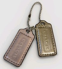 Tan  Gold Tone Coach Tags For Purse Bag Wallet Leather Set Of 2