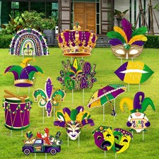 13 Pcs Mardi Gras Yard Signs Mardi Gras Decorations Outdoor Carnival Yard Law...