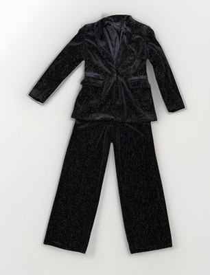 Calliope Women s Black Velvet 2-Piece Set Blazer Large  & Pants Medium Stretch