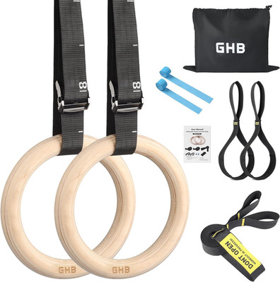 Gymnastic Rings Wooden Gym Rings 1.25'' Olympic Rings Adjustable Straps Pull up R