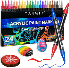24 Colors Acrylic Paint Pens, Dual Tip Acrylic Paint Markers with Brush Tip and