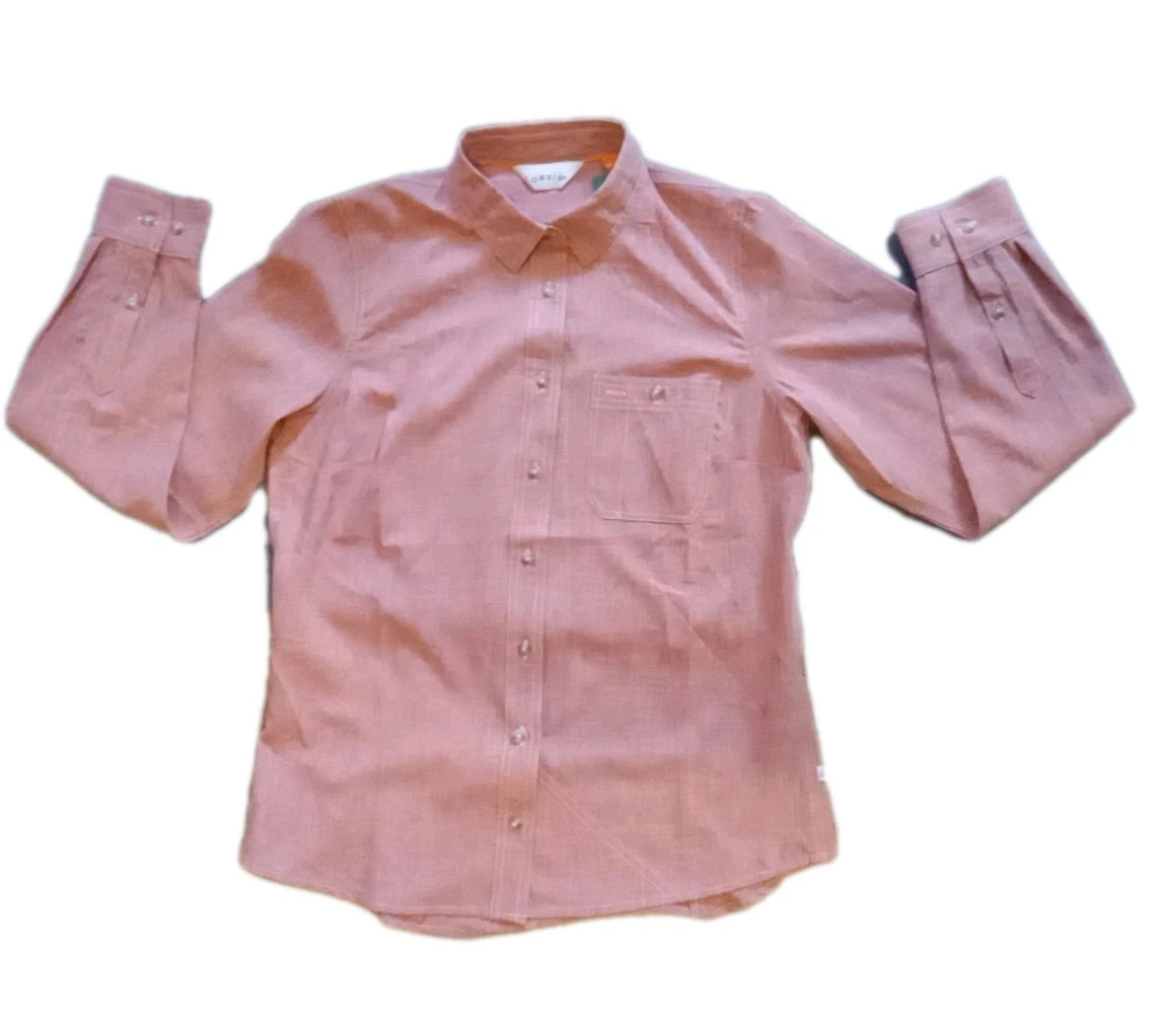 Orvis Men’s Button Down Shirt Small Rust Red Long Sleeve Outdoor Casual