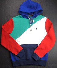 POLO RALPH LAUREN Men's Green Multi Colorblock Double Knit Pullover Hoodie NWT