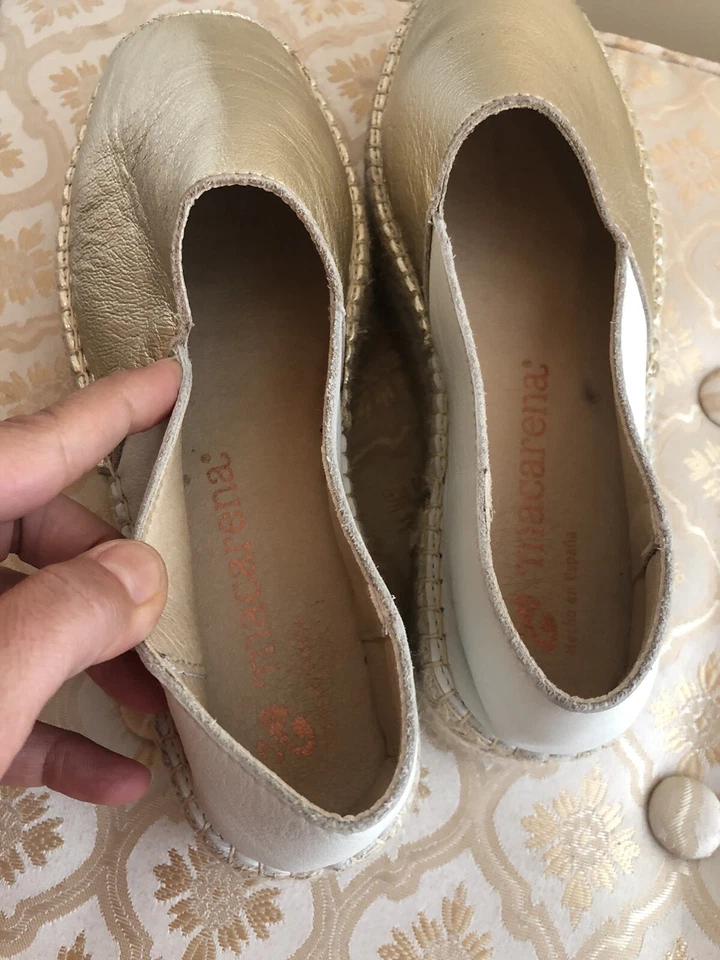 Macarena LeatherPeep Toe Platform Espadrille Gold/cream Handmade In Spain Size 7 - Image 3 of 4