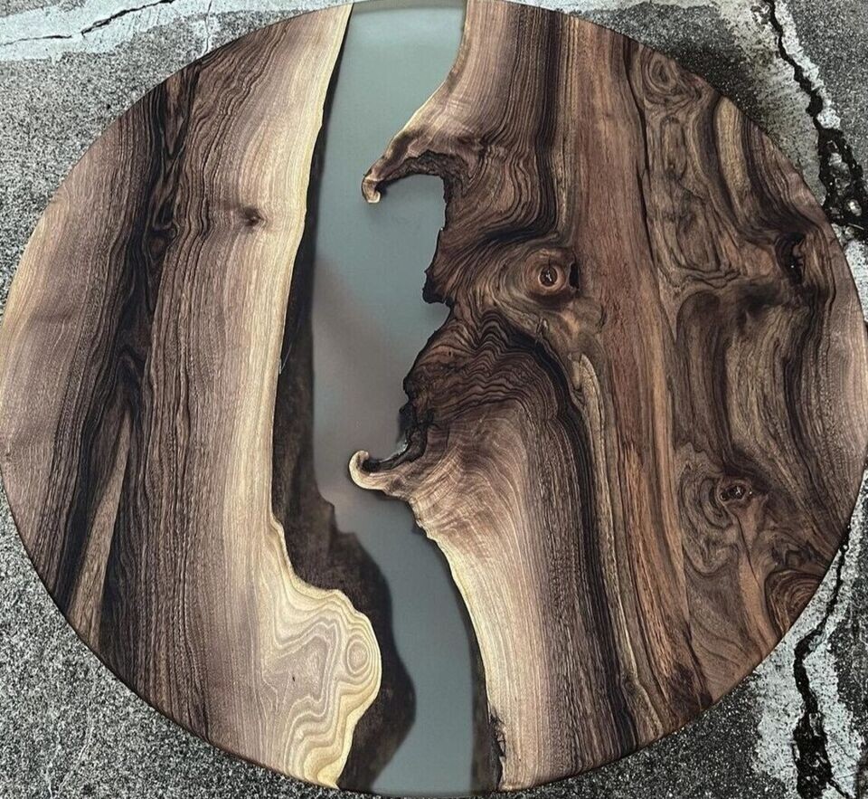 Round Walnut Wood, Clear Epoxy Dining Table, Round Epoxy Coffee Table, Two Pcs