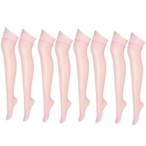 4 Pair Pink Women Stockings Lace Mesh High Thigh Fishnet Sexy Long Pantyhose - Picture 14 of 14