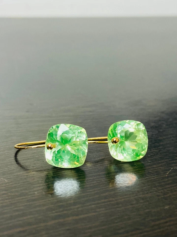 Peridot Gemstone Dangle Drop Earring Solid 10k Gold Jewelry For Someone - Image 3 of 4