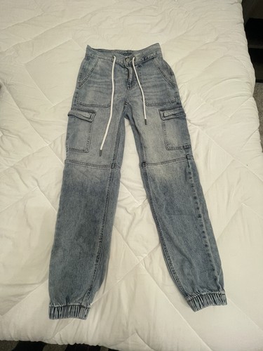 High Waisted Denim Cargo Jogger | eBay