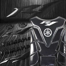 Real Carbon Fiber Custom Tank Pad+6" 3D Logo+for YZF-R1/R1S Emblem Sticker Black