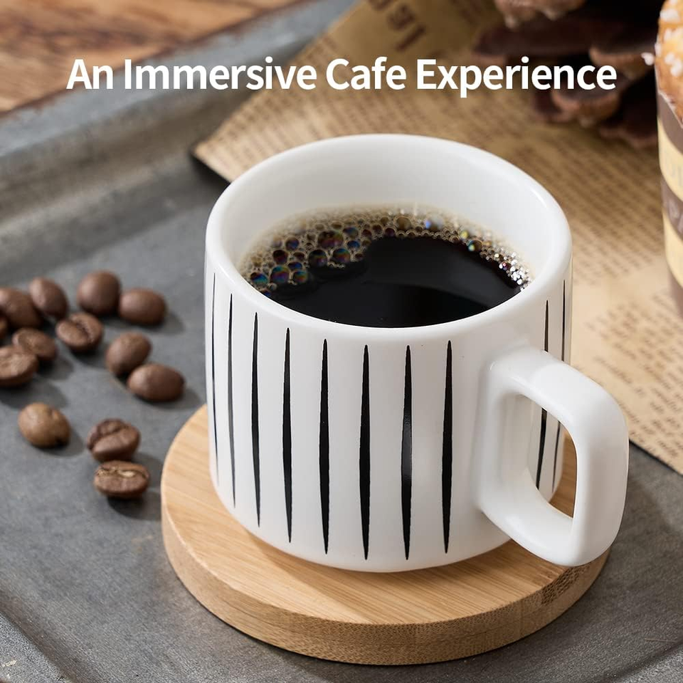 Porcelain Espresso Cup with Saucer and Metal Stand, 4 Ounce Stackable