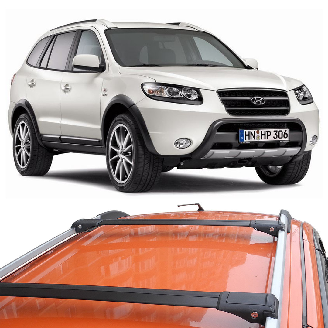 Hyundai Santa Fe CM 2009-2012 Fit Flush Roof Racks Cross Bars Black Color