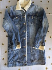 Ladies Cherry Koko Medium Button Up Denim Jacket Blue Sherpa Trims 4 Pockets