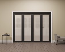 Internal Bifold Doors Black Contemporary Style 1 Lite Frosted Glz - Pre-finished