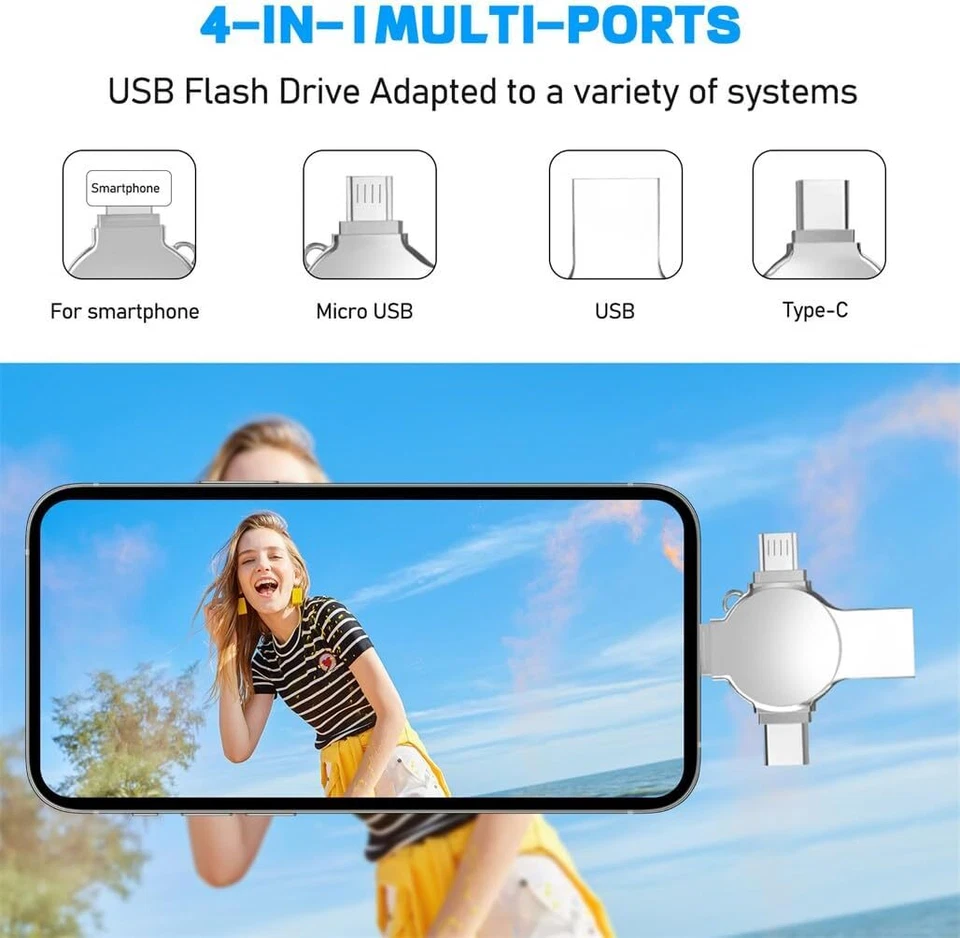 Unidad Flash USB3.0 2 TB 1 TB 4 en 1 Memoria Foto Stick OTG Tipo-c Para iPhone Samsung Foto 4 de 4