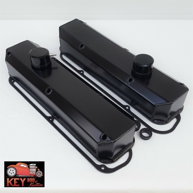 Small Block Mopar Black Fabricated Aluminum Valve Covers Breathers