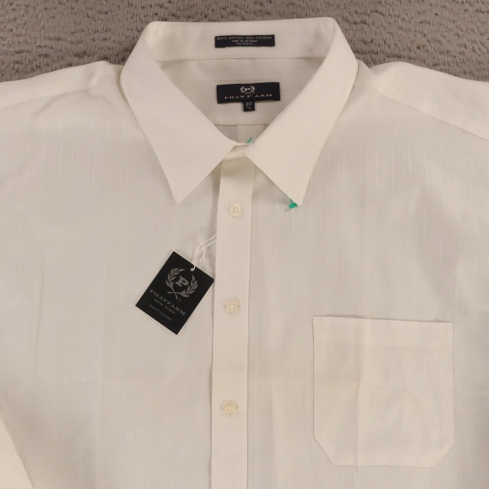 Camisa Phat Farm Para Hombres 4XL 20 34/35 Blanca Auto Rayas 100% Algodón Bolsillo Abotonado Foto 2 de 4