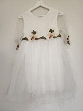 BABYELEMENT WHITE TULLE EMBROIDERY FLOWERS PUFFY GIRLS DRESS 150 SZ 12 FLOWER