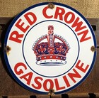 VINTAGE RED CROWN GASOLINE PORCELAIN GAS PUMP MOTOR OIL ADVERTISING SIGN — photo 1