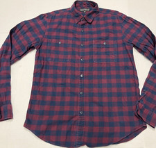 J. Crew Mercantile Flannel Button Up Shirt Men Medium Navy Blue  Maroon Checker