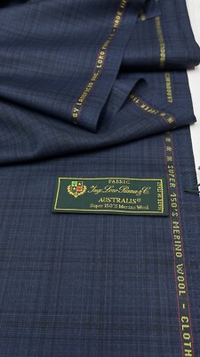 LORO PIANA Suiting Fabric Navy Blue Plaid Super 150s Wool