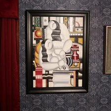 Fernand Leger inspired oil on canvas framed cubist painting by artist Jianxia
