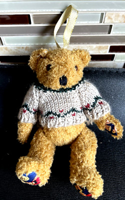 VYG Lillian Vernon Plush Jointed Bear Holiday Sweater  Ornament 7.5''  