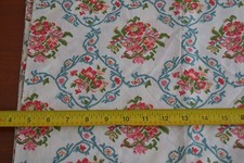 By 1/2 Yd, 36", Vintage 1940 s-60 s, Bright Floral on White Polished-Cotton, N04