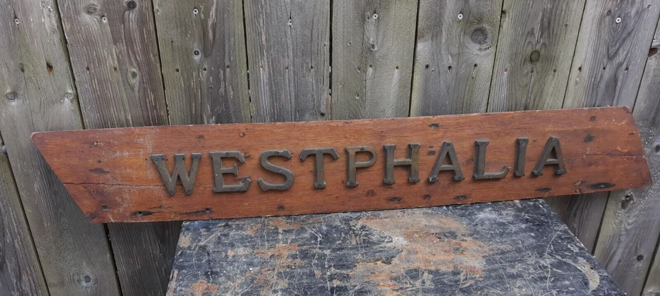 古董航海船弓或船尾标志黄铜或青铜木质 — 第 2/4 张图片