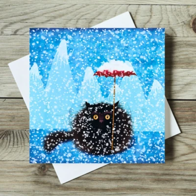 FABULOUS FELINES Blizzard Funny Black Cat Christmas Greeting Card Blank Humorous Greetings Card