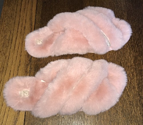 Chinese Laundry Pink Cross Band Fluffy Faux Fur Slippers Women's Size L (9/10) - Picture 6 of 7