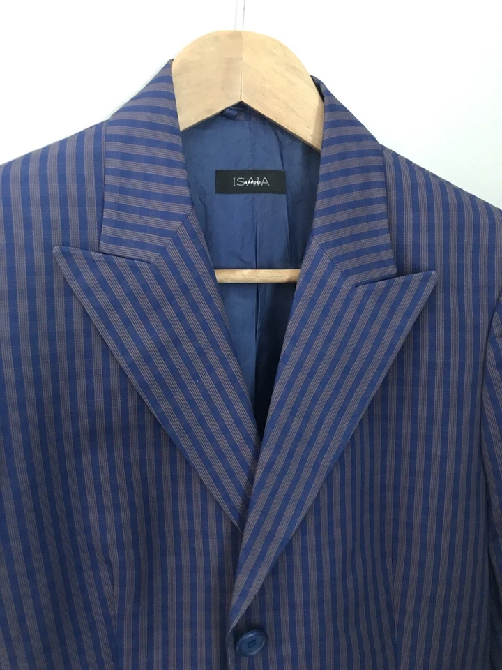 Isaia Napoli Wool Blue Purple Checkered 3 Button 100% Cotton Jacket 36R - Image 2 of 4
