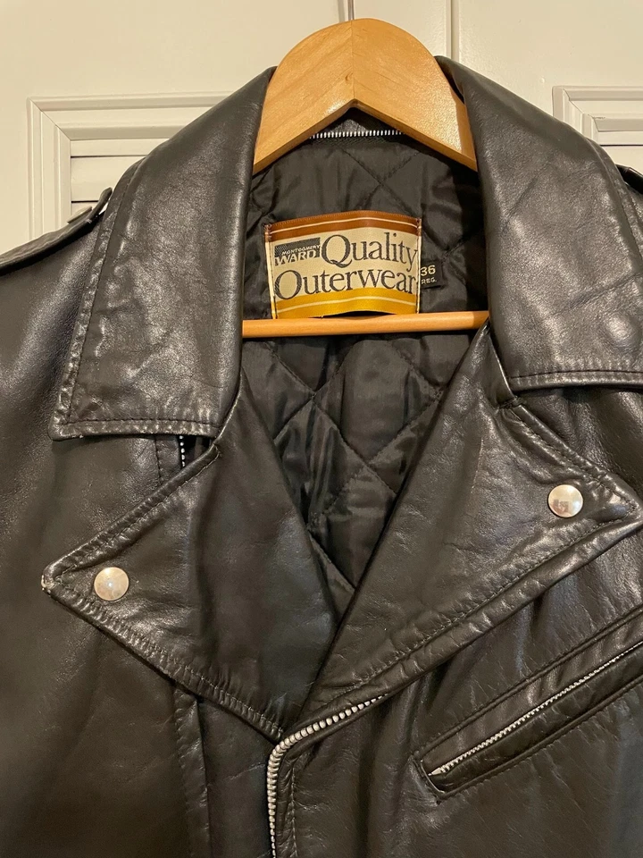Montgomery Ward Chaqueta Moto Cuero Vintage Talla 36 Calidad Ropa Exterior Foto 2 de 4