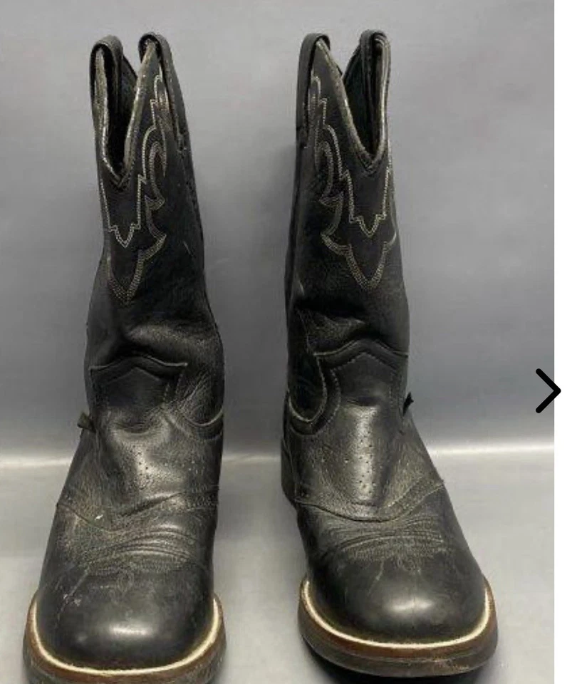 Justin Black Embroidered Upper Leather Western Style Round Toe Boots Size 8 - Image 2 of 4