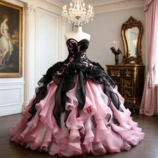 Black Princess Fairy Prom Gowns Sweetheart Lace-up Back Applique Evening Dresses