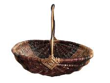 VTG Handwoven Wicker Gathering Basket Bentwood Handle Rustic Multiple Browns