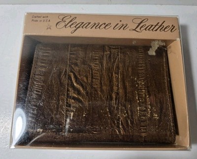 Mens Trifold Leather Wallet Elegance In Leather USA Brown Vintage Nib 4.75x3''