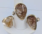 New ListingLot of 3 Vintage Mexico Sterling Golden Rutile Quartz Bypass Adjustable Ring